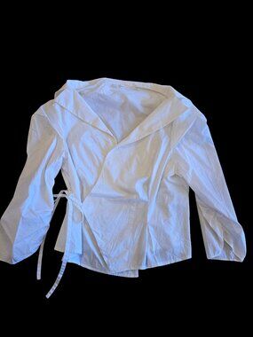 Roman White Cotton Blouse – Ruched Sleeves – Size 40